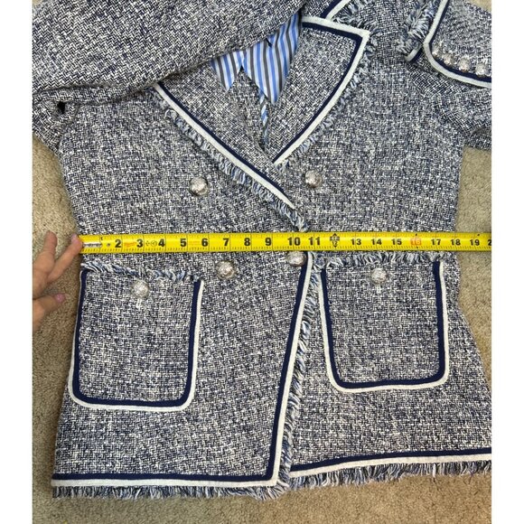 NWOT Veronica Beard Theron Tweed Navy White Frayed Trim Blazer Size 10 - Picture 12 of 14